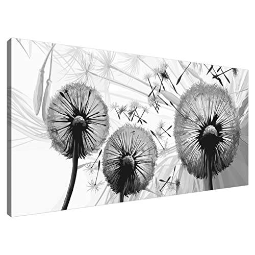 Estika® Leinwand bilder - Pusteblume Schwarz Weiß - 115x55 cm, 1 teilige kunstdruck - Wandbilder wohnzimmer, schlafzimmer, Moderne wanddeko, Bild auf leinwand - Blumen bilder - 4116A_1AE von Estika