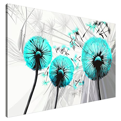 Estika® Leinwand bilder - Pusteblume Türkis - 120x80 cm, 1 teilige kunstdruck - Wandbilder wohnzimmer, schlafzimmer, Moderne wanddeko, Bild auf leinwand - Blumen bilder - 4029A_1B von Estika