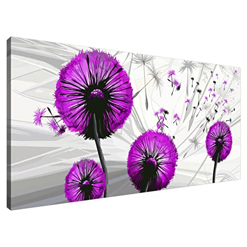 Estika® Leinwand bilder - Pusteblume Violett - 115x55 cm, 1 teilige kunstdruck - Wandbilder wohnzimmer, schlafzimmer, Moderne wanddeko, Bild auf leinwand - Abstrakt blumen bilder - 5122A_1AE von Estika