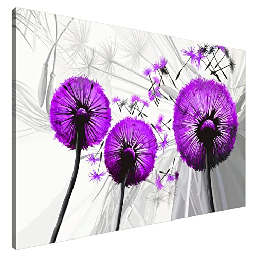 Estika® Leinwand bilder - Pusteblume Violett - 120x80 cm, 1 teilige kunstdruck - Wandbilder wohnzimmer, schlafzimmer, Moderne wanddeko, Bild auf leinwand - Blumen bilder - 4026A_1B von Estika