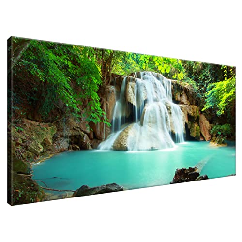 Estika® Leinwand bilder - Wasserfall, See, Wald, Baum - 115x55 cm, 1 teilige kunstdruck - Wandbilder wohnzimmer, schlafzimmer, Moderne wanddeko, Bild auf leinwand - Natur bilder - 1969A_1AE von Estika