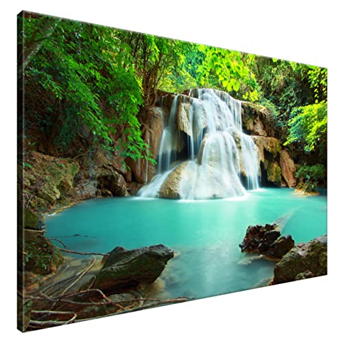 Estika® Leinwand bilder - Wasserfall, See, Wald, Baum - 120x80 cm, 1 teilige kunstdruck - Wandbilder wohnzimmer, schlafzimmer, Moderne wanddeko, Bild auf leinwand - Natur bilder - 1969A_1B von Estika