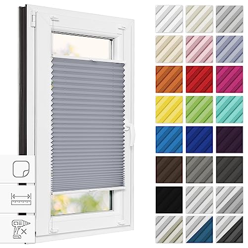 Estika® Plissee zum kleben 45 cm x 180 cm - Grau-violett - Plissee ohne Bohren, Plissee kleben, Rollos für Fenster ohne Bohren, Jalousien Fenster für innen, Raffrollo, Fenster plissee von Estika