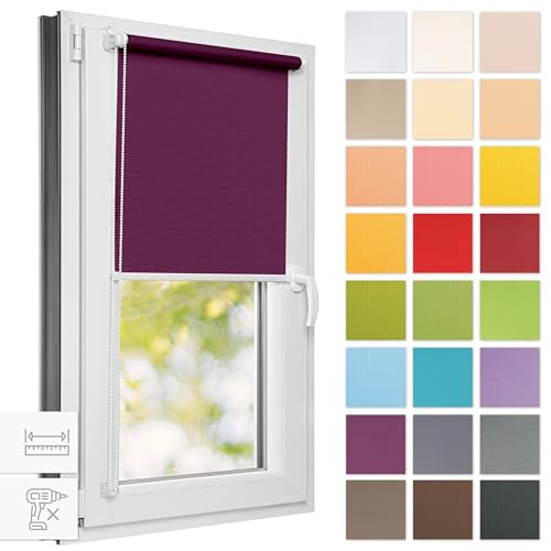 Estika® Rollo für Fenster ohne Bohren - 105cm x 120cm - Violett - 25 Stoff Farben, Klemmfix Montage, Fenster rollos für innen, Sichtschutz für Fenster und balkontür (105 cm Stoffbreite) von Estika