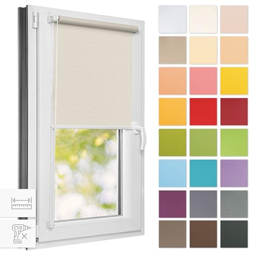 Estika® Rollo für Fenster ohne Bohren - 110cm x 150cm - Perle - 25 Stoff Farben, Klemmfix Montage, Fenster rollos für innen, Sichtschutz für Fenster und balkontür (110 cm Stoffbreite) von Estika