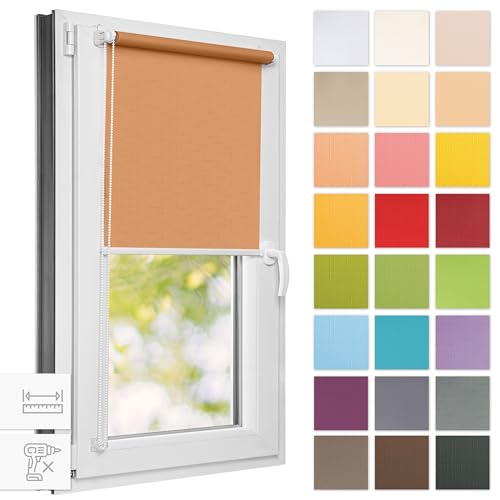 Estika® Rollo für Fenster ohne Bohren - 110cm x 150cm - Pfirsich - 25 Stoff Farben, Klemmfix Montage, Fenster rollos für innen, Sichtschutz für Fenster und balkontür (110 cm Stoffbreite) von Estika