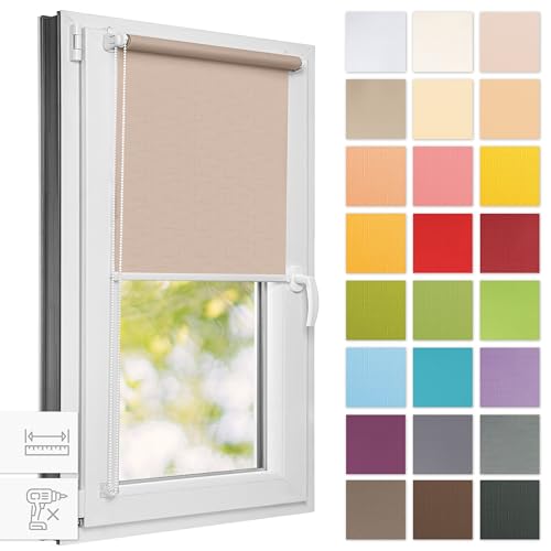 Estika® Rollo für Fenster ohne Bohren - 50cm x 220cm - Pastelllachs - 25 Stoff Farben, Klemmfix Montage, Fenster rollos für innen, Sichtschutz für Fenster und balkontür (50 cm Stoffbreite) von Estika