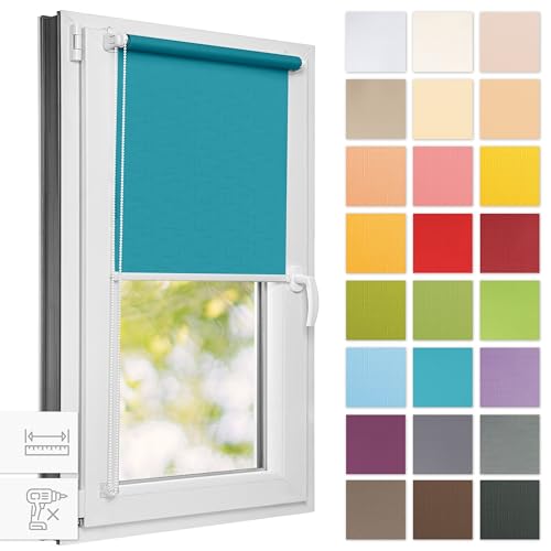 Estika® Rollo für Fenster ohne Bohren - 75cm x 220cm - Blaue Lagune - 25 Stoff Farben, Klemmfix Montage, Fenster rollos für innen, Sichtschutz für Fenster und balkontür (75 cm Stoffbreite) von Estika