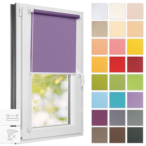 Estika® Rollo für Fenster ohne Bohren - 85cm x 120cm - Pastell Amethyst - 25 Stoff Farben, Klemmfix Montage, Fenster rollos für innen, Sichtschutz für Fenster und balkontür (85 cm Stoffbreite) von Estika