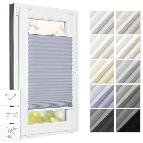 Estika® Thermo Plissee ohne Bohren 115 cm x 50 cm - Grau-violett - Bruchfeste Klemmhalter, Plissee klemmfix, Rollos für Fenster ohne Bohren, Jalousien Fenster für innen, Raffrollo, Fenster plissee von Estika