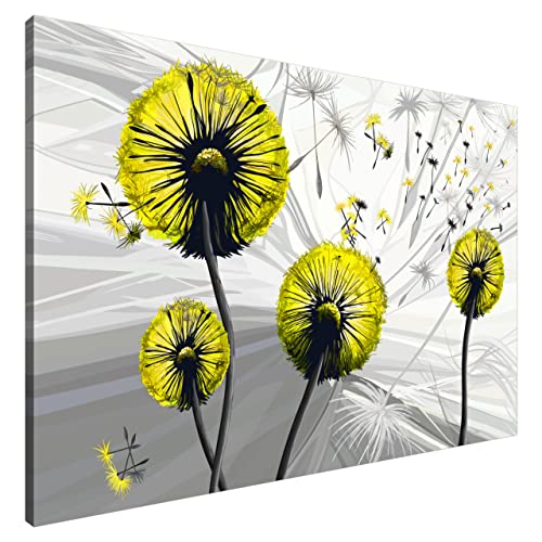 Estika® Leinwand bilder - Pusteblume Gelb - 120x80 cm, 1 teilige kunstdruck - Wandbilder wohnzimmer, schlafzimmer, Moderne wanddeko, Bild auf leinwand - Abstrakt blumen bilder - 5029A_1B von Estika