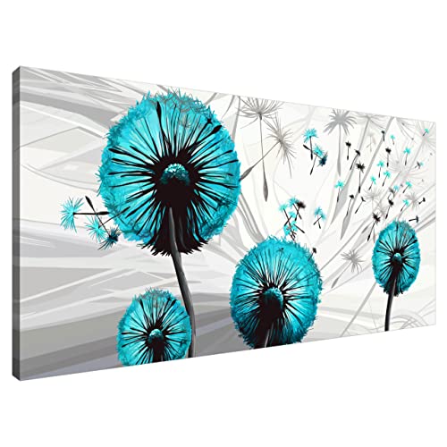 Estika® Leinwand bilder - Pusteblume Türkis - 115x55 cm, 1 teilige kunstdruck - Wandbilder wohnzimmer, schlafzimmer, Moderne wanddeko, Bild auf leinwand - Abstrakt blumen bilder - 5031A_1AE von Estika