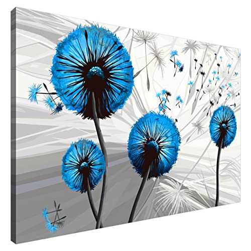 Estika® Leinwand bilder - Pusteblume Blau - 90x60 cm, 1 teilige kunstdruck - Wandbilder wohnzimmer, schlafzimmer, Moderne wanddeko, Bild auf leinwand - Abstrakt blumen bilder - 5055A_1L von Estika