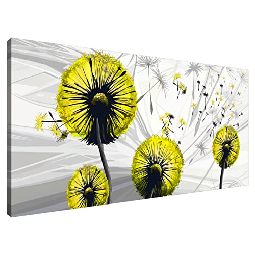 Estika® Leinwand bilder - Pusteblume Gelb - 115x55 cm, 1 teilige kunstdruck - Wandbilder wohnzimmer, schlafzimmer, Moderne wanddeko, Bild auf leinwand - Abstrakt blumen bilder - 5029A_1AE von Estika