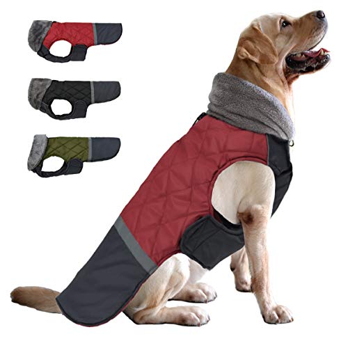 Etechydra Hundemantel Jacken Plüsch Reflektorend, Hundejacken Reversibel Winter Wasserdicht Winddicht Hundejacke Warm Kleidung Mantel Hundeweste für Kleine Mittelere und Große Hunde, Rot, L. von Etechydra