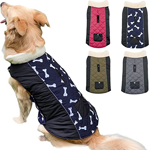 Etechydra Hundemantel wasserdichte Jacken, Reflektierend Winter Warme Hundemantel Weste mit warmem Fleece-Kragen, Hundejacke für Kleine, Mittel Große Hundekleidung, Blau+Schwarz - L von Etechydra