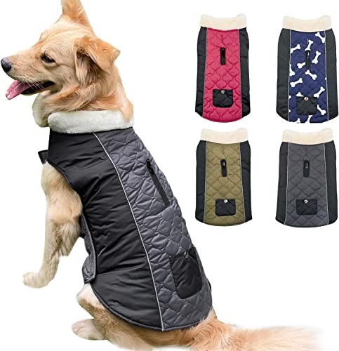 Etechydra Hundemantel wasserdichte Jacken, Reflektierend Winter Warme Hundemantel Weste mit warmem Fleece-Kragen, Hundejacke für Kleine, Mittel Große Hundekleidung, Grau+Schwarz - S von Etechydra