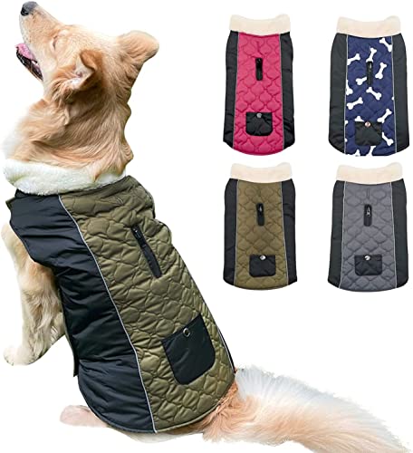 Etechydra Hundemantel wasserdichte Jacken, Reflektierend Winter Warme Hundemantel Weste mit warmem Fleece-Kragen, Hundejacke für Kleine, Mittel Große Hundekleidung, Grün+Schwarz - 2XL von Etechydra