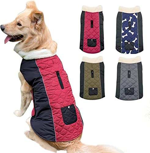 Etechydra Hundemantel wasserdichte Jacken, Reflektierend Winter Warme Hundemantel Weste mit warmem Fleece-Kragen, Hundejacke für Kleine, Mittel Große Hundekleidung, Rot+Schwarz - 2XL von Etechydra