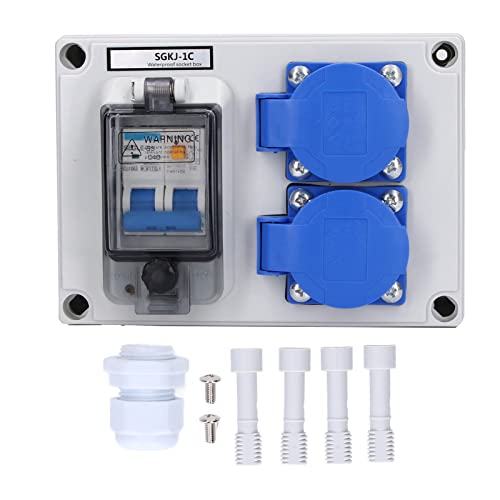 Eujgoov SGKJ-2C 2-Position Deutsche Steckdose Wasserdichte ABS Shell Steckdosenbox 200-250V mit 230V 40A 1P+N RCD von Eujgoov