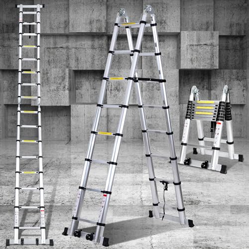 Eulenke teleskopleiter klappleiter 2,5M+2,5M aluleiter 8+8 Stufen Stehleiter Klappleiter, 150 kg Belastbarkeit, Teleskop Ausziehleiter Haushaltsleiter, Multifunktionsleiter, Silber Eulenke teleskopleiter klappleiter 2,5M+2,5M aluleiter 8+8 Stufen Stehleiter Klappleiter, 150 kg Belastbarkeit, Teleskop Ausziehleiter Haushaltsleiter, Multifunktionsleiter, Silber von Eulenke