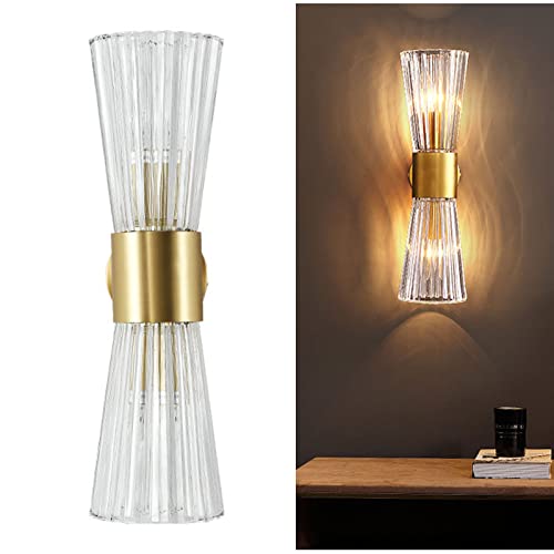 Euone_Clothes Kristall-Wandleuchte, Messing-Finish, 2-Flammige E14 Schminklicht, Schlafzimmer, Flur, Wohnzimmer, Glas Wandlampe, ?CGLZ-802, Gold von Euone_Clothes