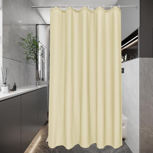 EurCross Duschvorhang Beige 120 x 200 cm Schmaler Textile Polyester Stoff Trocknet Schnell Dusch Vorhang für Badezimmer, Kleine Antischimmel Wasserdicht Waschbar Badevorhang mit 8 Ringen von EurCross