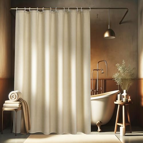 EurCross Leinen Texturiert Duschvorhang 180x200 Beige Textil, Schwerer Hotel Luxus Polyester Wasserdicht Duschvorhänge, Antischimmel Waschbar Stoff Badvorhang für Badezimmer 1.8 x 2m mit 12 Ringe von EurCross