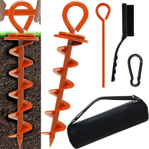 Eurmax USA Heavy Duty Dog Tie Out Stake Set Portable Dog Tether Line Anchor for Outside Yard Beach Lawn Camping Dog Accessories Sturdy Full Spiral Dog Leash Stake Trampolin Stakes 1-Pack (Orange) von Eurmax