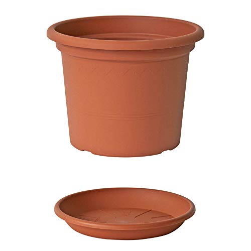 Euro3plast Geo Blumentopf mit Untersetzer 12 Größen und 9 Farben zur Wahl (35 cm, Terrakotta) von Euro3plast