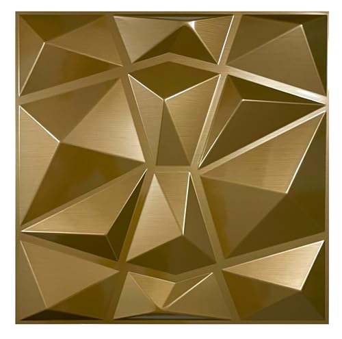 Gold 3D Paneele PVC 50cm x 50cm Kunststoffpaneele 12 Stück Wandpaneele Brushed Gaming Zimmer Wand Decke 3D Optik Diamant PVC 3D Platten von Eurodeco