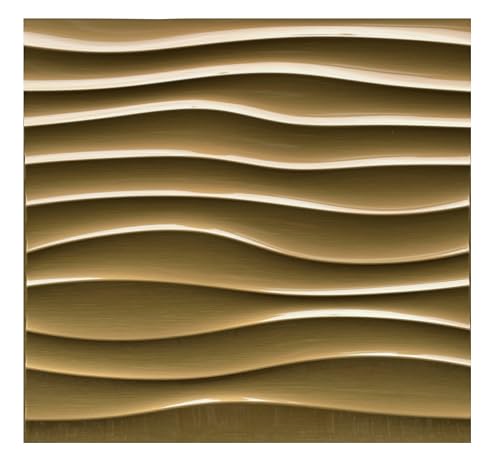 Gold 3D Paneele PVC Kunststoffpaneele 40 Stück Wandpaneele 50cm x 50cm Gaming Zimmer Wand Decke 3D Optik Welle Brushed PVC 3D Platten von Eurodeco