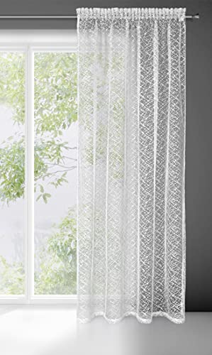 Eurofirany Gardine Vorhang Transparent aus unregelmäßigem Netz mit Kräuselband - 1 STK. Fischnetz Durchsichtig Schlafzimmer Wohnzimmer Lounge, FIR/Amanda/B 140X270 T von Eurofirany