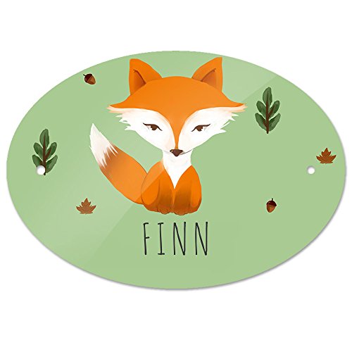 Eurofoto Türschild mit Namen Finn und Fuchs-Motiv für Jungen | Kinderzimmer-Schild von Eurofoto