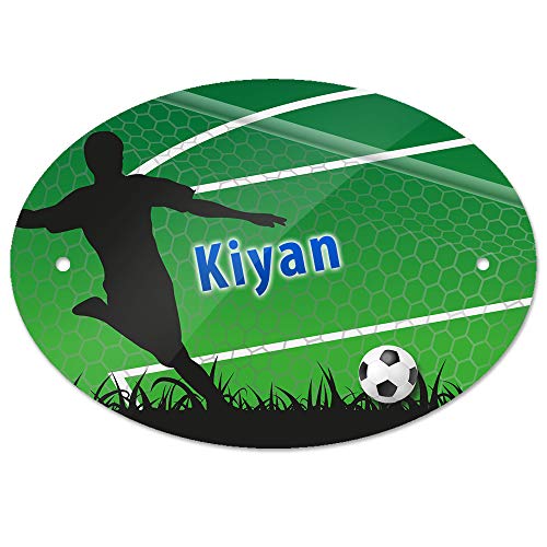 Eurofoto Türschild mit Namen Kiyan und Motiv mit Fußballer und Tor für Jungen | Kinderzimmer-Schild von Eurofoto