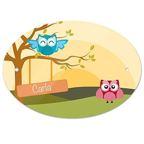 Türschild mit Namen Carla und Eulen-Motiv | Kinderzimmer-Schild von Eurofoto