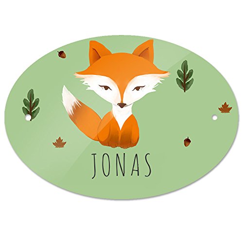 Türschild mit Namen Jonas und Fuchs-Motiv für Jungen | Kinderzimmer-Schild von Eurofoto