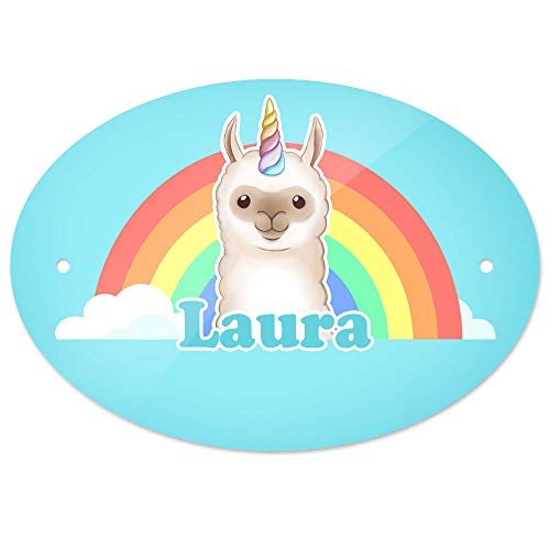 Türschild mit Namen Laura und Llama-Einhorn-Motiv | Kinderzimmer-Schild von Eurofoto
