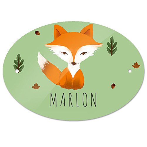 Türschild mit Namen Marlon und Fuchs-Motiv für Jungen | Kinderzimmer-Schild von Eurofoto