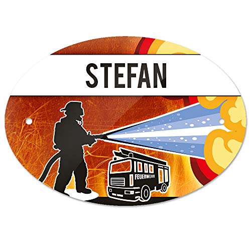 Türschild mit Namen Stefan und Feuerwehr-Motiv | Kinderzimmer-Schild von Eurofoto