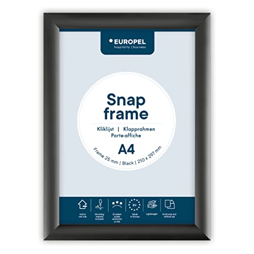 EUROPEL Klapprahmen A4 mit 25 mm Aluminium-Profil - aufklappbarer Plakatrahmen mit Gehrungsecke - Schnapprahmen für u.a. Poster, Zertifikate, Fotos & Werbemittel - Schwarz EUROPEL Klapprahmen A4 mit 25 mm Aluminium-Profil - aufklappbarer Plakatrahmen mit Gehrungsecke - Schnapprahmen für u.a. Poster, Zertifikate, Fotos & Werbemittel - Schwarz von Europel