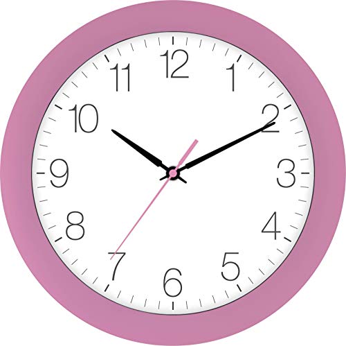 Eurotime Funkwanduhr, 30 cm, Rosa Pink, Kunststoffgehäuse, gewölbtes Echtglas, automatische Zeitein- und Zeitumstellung von Sommer- und Winterzeit, klares Zifferblatt, 52800-22-2 von Eurotime