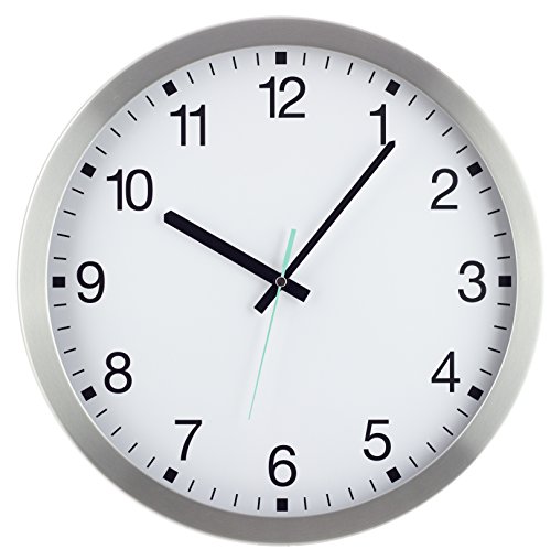 Eurotime Funkwanduhr 35 cm, Aluminiumgehäuse, Echtglas, klares 12-Zahlen Zifferblatt, Wanduhr für Wohnbereich oder Büro, mintfarbige Sekunde, wandanliegend, 57842-07 von Eurotime