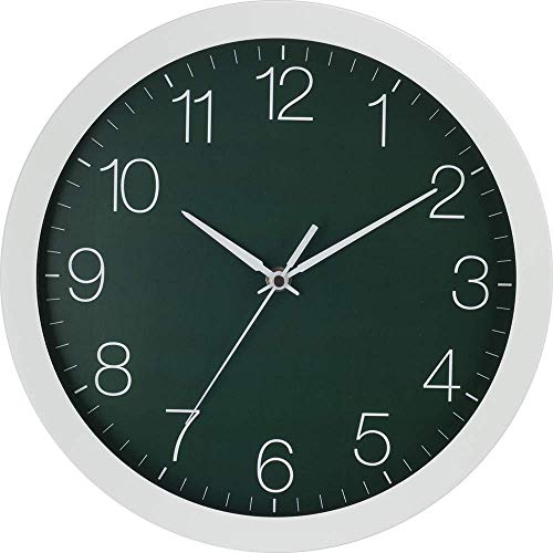 Eurotime Wanduhr Quarz, Dunkelgrün, 30 cm, Aluminiumgehäuse Weiß, Echtglas, 12-Zahlen Zifferblatt, schleichendes Werk, Wanduhr für Wohnbereich oder Büro, 86139-00-4 von Eurotime