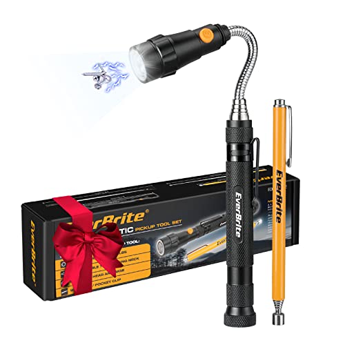 EverBrite Magnetheber Taschenlampe LED 2 Stück, Geschenke für Männer, kleine Weihnachtsgeschenke für Männer, Magnetgreifer mit 3 LED Beleuchtung, flexibler Krallengreifer mit starkem Magnetstab von EverBrite