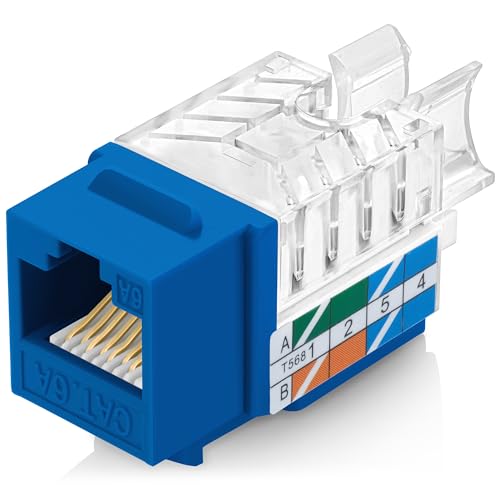 Everest Media Solutions 45 Grad abgewinkelte CAT6A Keystone-Buchse in Blau – schlankes Profil, UTP-RJ45-Buchse Ethernet-Anschluss – kompatibel mit Geschwindigkeitsabschluss-Werkzeug – 45 Term – 10 von Everest Media Solutions