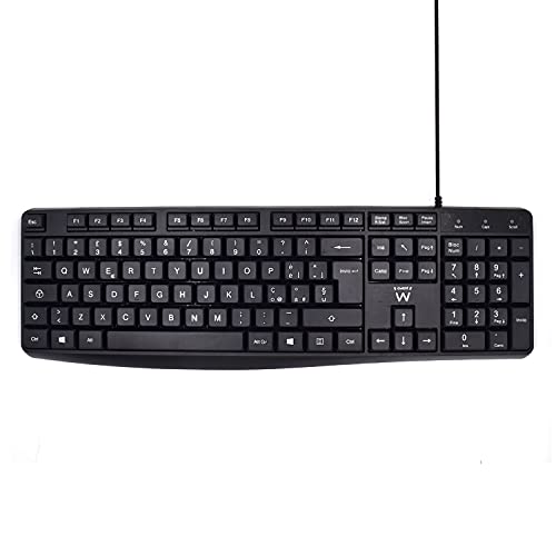 Ewent Kabelgebundene USB-Tastatur, geräuschloses Tippen, italienisches QWERTY-Layout für PC, Notebook, mit Windows und OS Systemen, 1,5 m Kabel, schwarz von Ewent