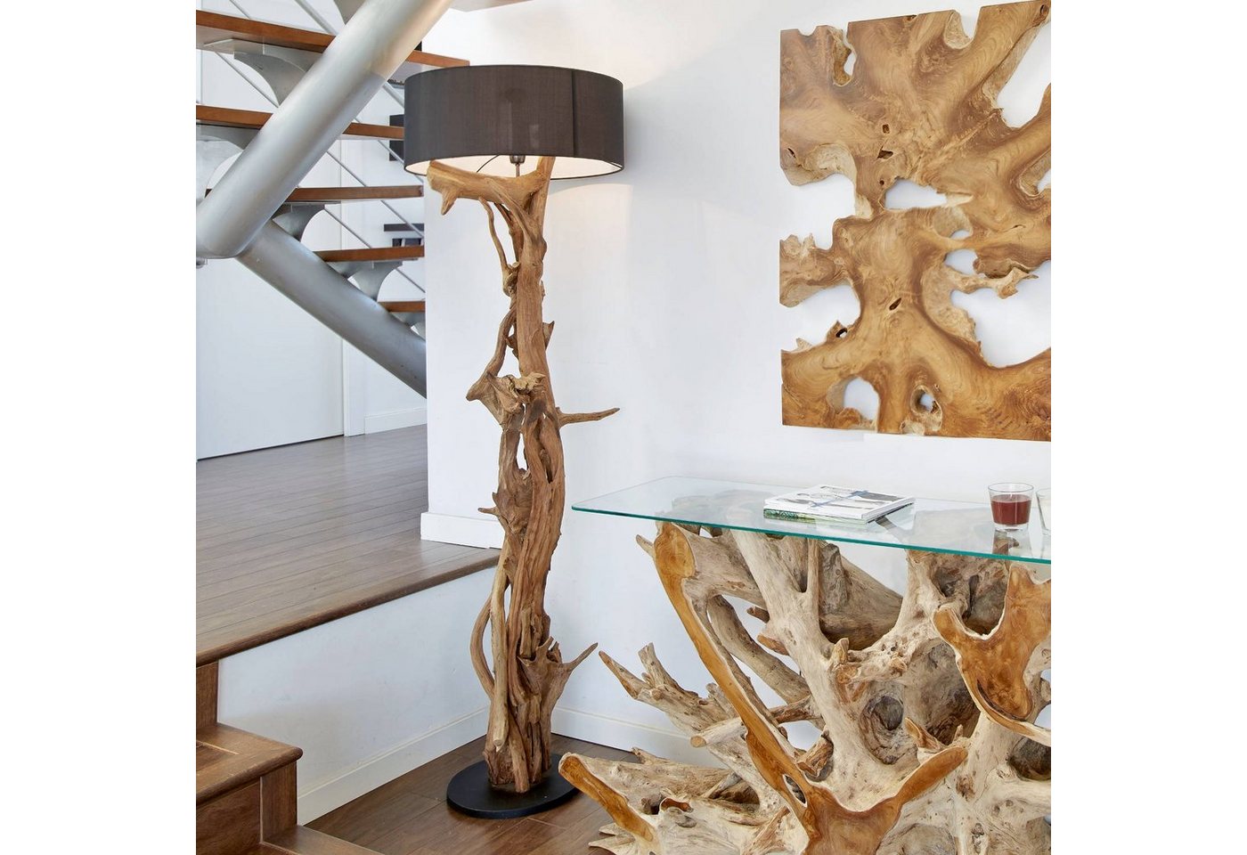 ExotischerLeben Stehlampe Bluma Stehlampe Teakholz 180 cm - Handarbeit aus Treibholz von ExotischerLeben