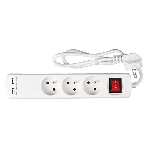 Expert Line 487419 Steckdosenleiste mit 3 Steckdosen, Schalter mit 2 USB-Anschlüssen, Weiß von Expert Line