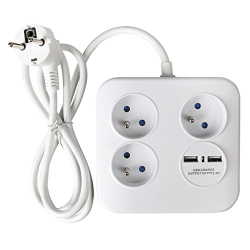 Expert Line 487479 Steckdosenleiste 3/2 Ports USB Form quadratisch, mit Kabel aufrollbar, weiß von Expert Line